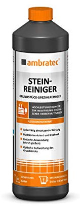 Ambratec Steinreiniger Steinreinigung Grundstücksreiniger - entfernt umweltbedingte Ablagerungen Grünbeläge Algen von Beton Steinplatten Pflastersteinen - selbsttätige Wirkung - Anwendung durch gießen