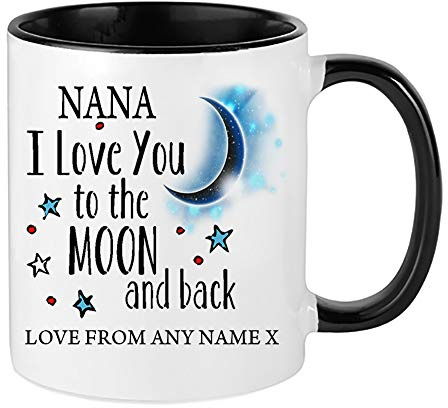Personalised Nana I Love You to The Moon & Back Coffee Tea Cocoa Soup Daily use Mug Valentine's Day Birthday Party gage Keepsake Unique Ceramic Cup Mug. (Black Inside and Handle)
