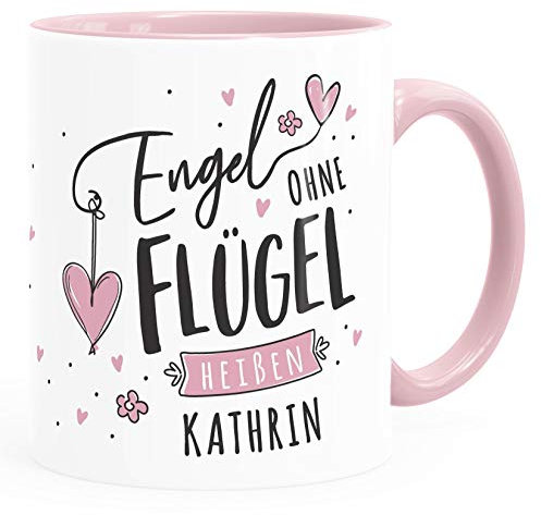 SpecialMe® Tasse mit Name und Spruch Engel ohne Flügel heißen Wunschname personalisierter Kaffee-Becher persönliche Geschenke rosa inner-rosa Keramik-Tasse