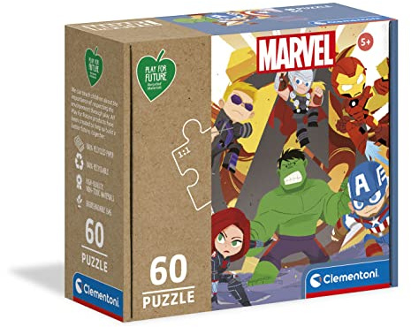 Clementoni - 26101 - Supercolor Puzzle Marvel Avengers - 60 Teile Ab 5 Jahren - Play for Future, buntes Kinderpuzzle mit besonderer Leuchtkraft & Farbintensität, Geschicklichkeitsspiel für Kinder
