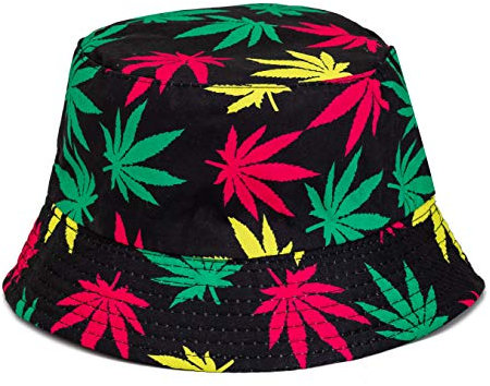 KGM Accessories Cooler Ganja Leaf Print Bucket Sonnenhut Festival Urlaub Hüte Gr. One size, multi