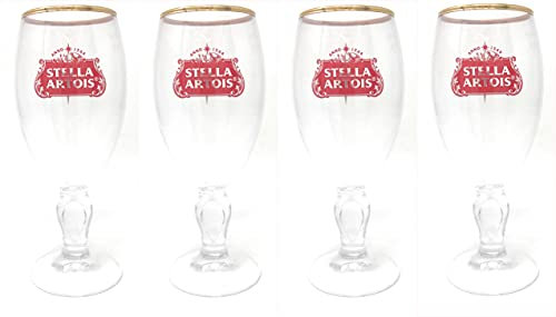 4 x Stella Artois Half Pint Glass, Star Design, Red Logo, Special Edition, Enamel Nucleated