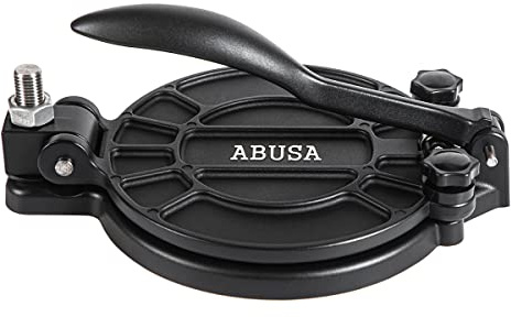 ABUSA Thickness Adjustable Tortilla Press 8 Inch Tortilla Maker Black - Roti, Dough Press, Dosa, Tawa, Tamale, Pizza, Pie, Patty (Extra Oil Paper or Patty Paper needed)