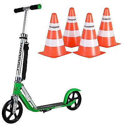HUDORA BigWheel® 205 Scooter, grass Exklusiv Edition mit Pylone Set (Bundle)