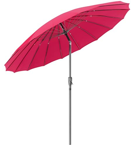 CHRISTOW Shanghai Parasol Garden Umbrella Adjustable Tilting Sun Shade with UV Protection and Crank 2.6m (Raspberry)