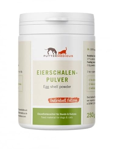 Futtermedicus Eierschalen-Pulver | 250 g | Ergänzungsfuttermittel für Hunde und Katzen | Als Barf Zusatz für Hunde und Katzen geeignet | Zur Deckung des Calcium-Bedarfs