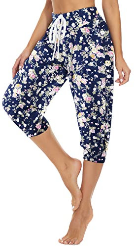 HAPYWER Haremshose Damen Kurz Yogahose 3/4 Lang Capri Sommerhose 3/4 Leicht Sporthose Strandhose Luftige Pumphose Aladinhose für Pilates Yoga S-2XL