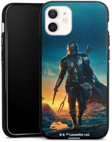Silikon Hülle kompatibel mit Apple iPhone 12 Case schwarz Handyhülle Star Wars The Mandalorian Sonnenuntergang