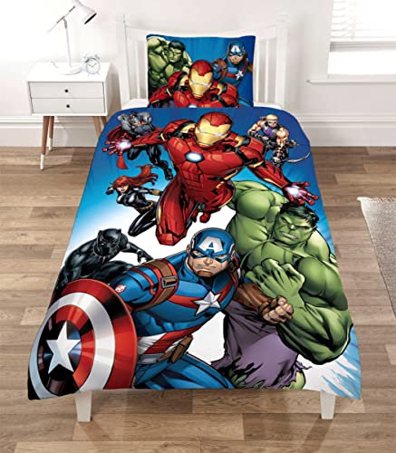 Marvel Avengers Offizielles Disney-Bettwäsche-Set für Einzelbett, 100 % Baumwolle