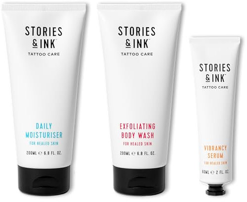 Stories & Ink Cura del Tatuaggio: AM/PM Set Routine Rivitalizzante - Esfolia, Tratta e Idrata la Pelle Tatuata