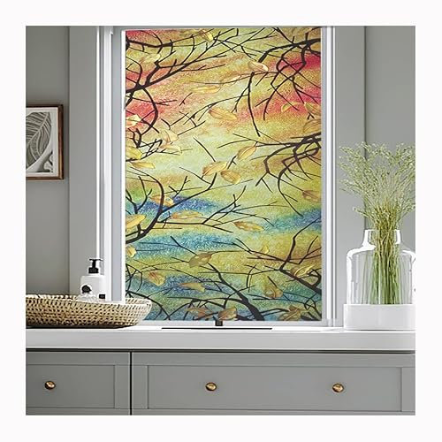 Siunwdiy Sichtschutzfolie für Fenster, Kirche, Mosaik, Buntglas, Fensteraufkleber, statische Haftung, dekorativ küchen fensterfolie Badezimmer glasfolie,O,60x100cm(24x39inch)