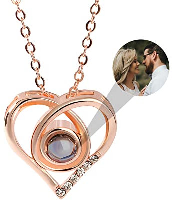 Drawelry Personalisierte Foto Projektion Halskette Herz Ich Liebe Dich 100 Sprachen Projektion Anhänger Kette mit Bild im Inneren Damen Halskette Erinnerungsschmuck Geschenke für Frauen Mädchen