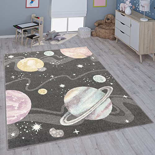 Paco Home Kinderteppich Teppich Kinderzimmer Mädchen Jungs Verschiedene Motive Und Größen, Grösse:133 cm Quadrat, Farbe:Anthrazit