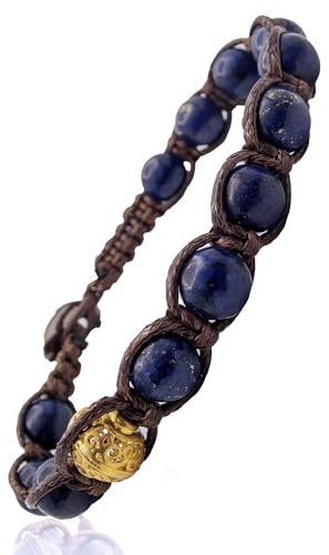 Samsara Bracciale Tibetano Buddista - shamballa con pietra in lapislazzuli - Filo in cotone cerato Marrone