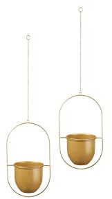 LIFA LIVING Conjunto 2 Macetas Colgantes, Maceteros Decorativos de Interior, Tiestos para Plantas de Techo, para salón Comedor, Metal,Dorado, Ø 14 cm, Peso MAX. 2 kg