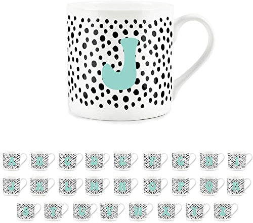 Purely Home Letter Initial Personalised Mugs - Spotty Alphabet Bone China Coffee/Tea Cups (J)