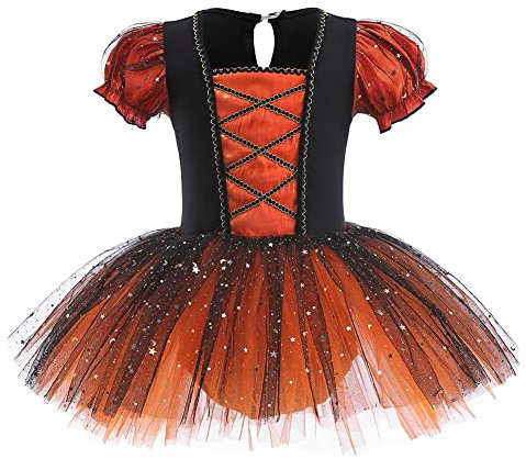 MYRISAM Princess Leotards for Girls Ballet Dance Tutu Skirted Ballerina Dress Birthday Party Halloween Witch Costume Orange 5-6T