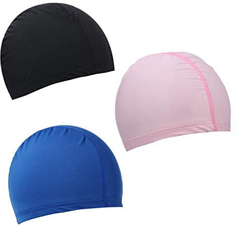 3pcs Gorros de Natación, Gorros de Natación Gorros de Baño Gorros de Baño Piscina para Niños Adultos Mujeres Hombres Cómodos Antideslizantes Gorro de Piscina para Cabello Largo y Corto