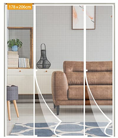 Yotache Fly Screen Door 178 x 206 cm, Reinforced Polyester Double Door Insect Fly Mesh for Sliding Door Patio Door Keep Fly Bug Out, White