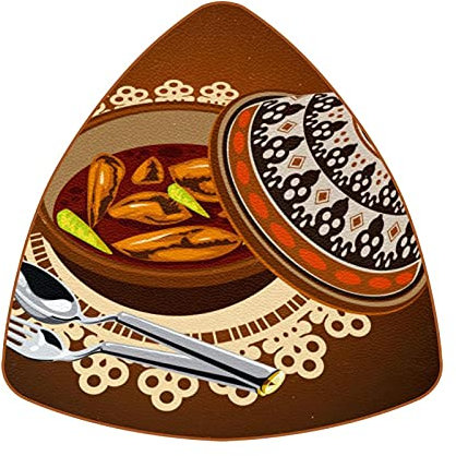 Posavasos triangulares Sambal con tajine de pollo servido con olla de aceitunas (juego de 6) posavasos reutilizables para bebidas