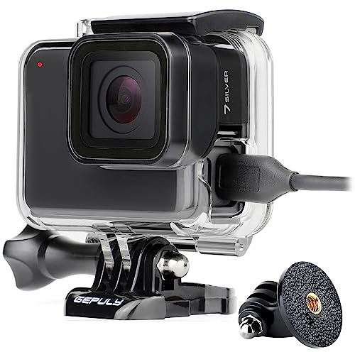 GEPULY USB Pass Through Side Open Protective Skeleton Housing Case for Hero 7 Silver/Hero 7 White Action Camera- Includes Quick Release Buckle, Thumb Screw, Tripod Mount Adapter