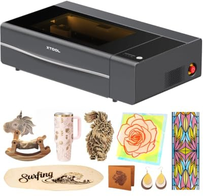 xTool P2S 55W CO2 Laser Graviermaschine, Smart Desktop CO2 Laser | Dual Smart 16MP Kameras, Gravieren von gekrümmten Oberflächen, Gestalten mit Holz und Metall, Acryl, Glas, Stoff, Leder