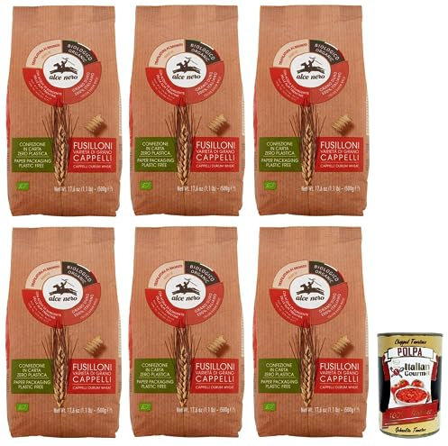 Italian Gourmet Fusilloni Pasta Bio 6 x 500g, Cappelli Hartweizen Nudeln | Grano duro biologico coltivato in Italia, aus ökologischem Anbau, tenuta di, Gesamtnettogewicht 3 kg + Kostenlos Polpa 400g