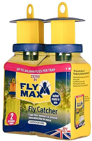 Flye Max Flye Catcher | Super Effective, Refillable, with Super Flye, and Flying Insect Attractant for Outdoor Use| Ready To Use | Poison Free (Flye Catcher Twinpack)
