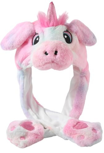 Focupaja Ohren Bewegender Hut Einhorn Bewegliches Ohr Tier Cosplay Hut Cartoon Springmütze Ohren Pop Up Halloween Weihnachten Lustige Mütze Jugendliche Erwachsene Heptachrome
