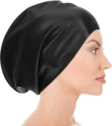 KGDUYC cuffia piscina donna,cuffia piscina donna capelli lunghi,cuffia nuoto,Cuffia da doccia in silicone unisex per capelli ricci lunghi (media)