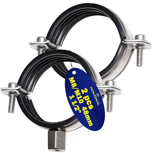 2x Verstärkte Rohrschellen M8/M10 mit Gummidichtung Ø48 mm oder 1 1/2 zoll | Garantie 10 Jahre - MONTERAL