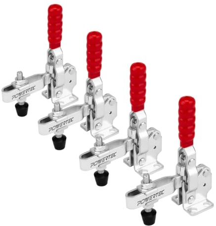 POWERTEC 4PK Toggle Clamp, 500 lbs Capacity, 12130 Quick Release Vertical Clamps w/Antislip Rubber Pressure Tip for Woodworking Jigs and Fixtures, Welding, Drill Press, Crosscut Sled (20335-P2)