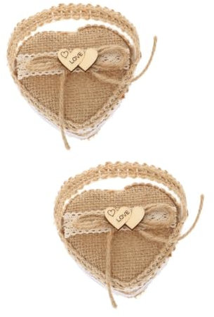 Artibetter 2 Pièces Boîte De Bague Porte-alliances Panier D'alliances Panier Cadeau En Forme De Coeur Paniers Cadeaux Pour Femmes Panier Cadeau Femme Bague Coeur Lin Manquer Poignée Bijoux