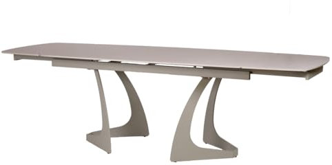 Meubletmoi Valmont Esstisch, ausziehbar, 180 bis 260 cm, Keramik, Hellgrau, mit geschwungenen Beinen aus Metall, Taupe