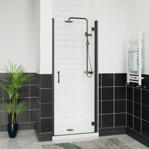 Aquariss 760mm Hinged Shower Enclosure Door with Stainless Steel Handle, Brass Hinges 6mm Self Clean Glass Screen Walk in Matte Black Framed