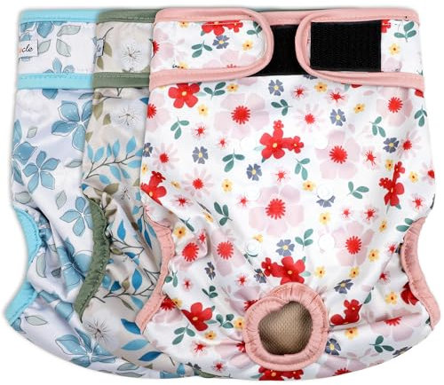 Grecle Waschbare Windeln für Hündinnen (3er-Pack) – kein Auslaufen, wiederverwendbare Windeln für Hündinnen in der Periode – sehr saugfähige Hunde-Wärmehöschen mit verstellbaren Druckknöpfen, Größe S