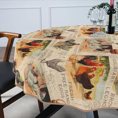 Tischdecke Stoff abwaschbar Tischtuch Tafeldecke pflegeleicht Lotuseffekt schmutz- & wasserabweisend für Indoor Outdoor Tischdecke Rund 140cm mit Saum (Eingefasst) Bauernhof