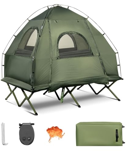 GYMAX Tienda de Campaña Plegable 5 en 1, Combinación de Tienda con colchón de Aire y Almohadas, Sacos de Dormir, Sombrilla, Tienda de cúpula para 2 Personas