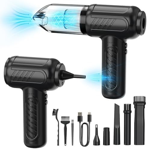 VEGREM Souffleur Air Comprimé et Aspirateur 2 en 1, 3 Vitesses Moteur sans Balai, Soufflette Air Comprimé, 110 000 TR/Min, 4000 mAh, avec LED, Kit de Nettoyage, Bombe Air Sec - Nettoyage PC, Voitures