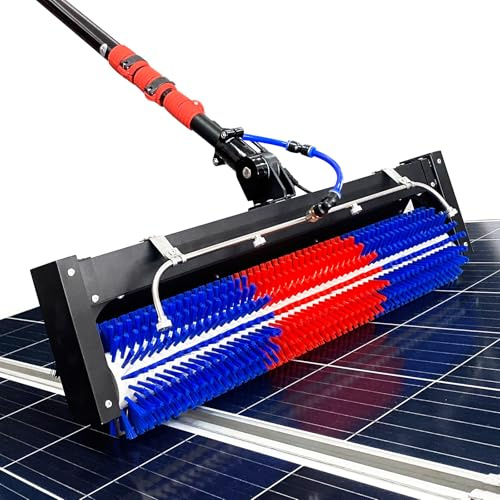 Kit spazzola per la pulizia dei pannelli solari e asta alimentata ad acqua da 11 piedi, spazzola a rullo con estensione regolabile, attrezzatura per la pulizia dei vetri con batteria al litio