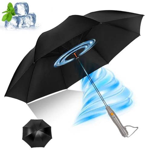 HNBYLMM 3 In 1 Umbrella with Fan and Mister, Umbrella with Fan and Mist Spray, Misting Umbrella with Fan, USB Rechargeable Umbrella, Umbrella with Mister and Fan, for Summer, Unisex,Black
