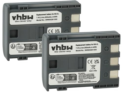 vhbw 2X Akku kompatibel mit Canon EOS 350D | 400D Videokamera Camcorder (600 mAh, 7,2 V, Li-Ion)