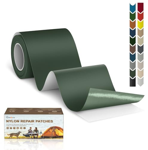 Cahomo Nylon Reparatur Patches, 7.6x200 cm Selbstklebender Wasserdichte Reparatur Patch, Daunenjacke Flicken Reparaturset,Nylon Flicken Selbstklebend, für Jacken, Zelte, Daunenjacke-Armeegrün