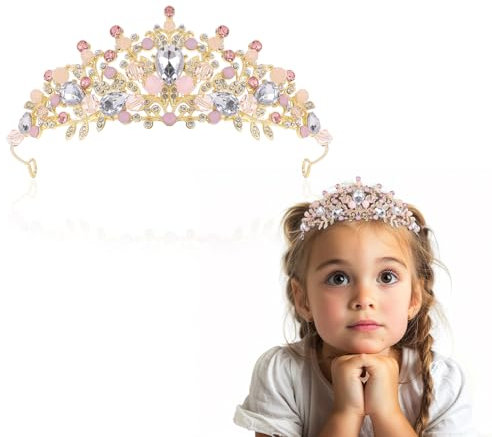Kristall Krone Diadem Mädchen Tiara Rosa Prinzessin Stirnband mit Strass Süß Hochzeit Braut Haarband Festzug Haarschmuck für Geburtstagsfeier Weihnachtsfeier Halloween Karneval Weihnachten Frauen