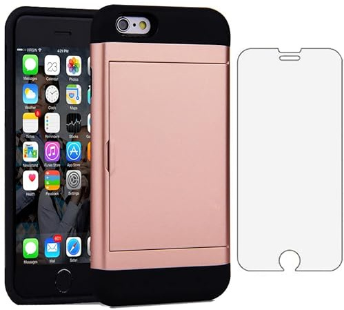 Asuwish Phone Case for iPhone 6 6s with Tempered Glass Screen Protector Cover and Accessories Card Holder Slot Hybrid TPU Cell iPhone6 Six i6 S iPhone6s i Phone6s Phone6 6a S6 6SE Women Men Rose Gold