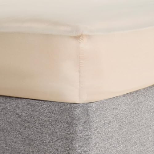 OHS Bedding King Size Fitted Sheets, Easy Care Soft Microfibre Fabric Deep Pocket 25cm Bed Sheets King Size Shrinkage and Fade Resistant Bed Linen Bottom Sheet, Natural - 152 x 200cm