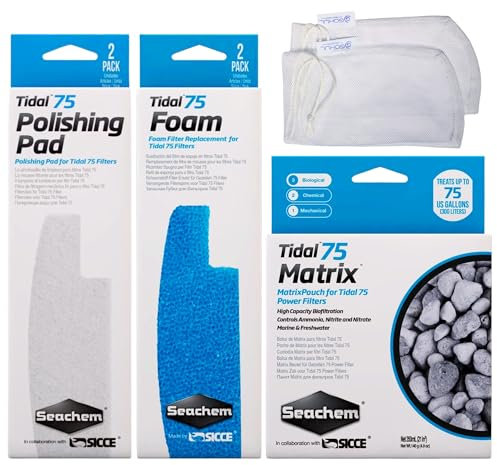 Gokul Brands Tidal 75 Filterwartungs- und Ersatzfiltermedien Kit, einschließlich Gokul Brands Aquarium Filtermedien Beutel (Tidal 75 Polierpads, Schaumstoff-Filterschwamm, Matrix Bio Media)