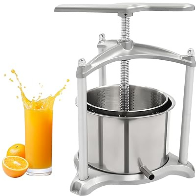 Fruit Wine Press, 1.6 Gal Manual Juice Maker for Wine Making, Cider Apple Tincture Vegetables Honey Olive Oil Press with 2 Stainless Steel Barrels & T-Handle, for Outdoor, Kitchen, and Home (1.6 Gal)