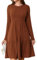 Ritiriko Womens Tunika Kleider für Damen Winter Crewneck Langarm Pulloverkleid Mit Tasche Casual Knie Länge Karamell M