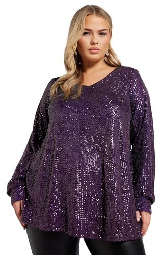 Yours London Curve Sequin V-Neck Top - Women's - Plus Size Curve Purple